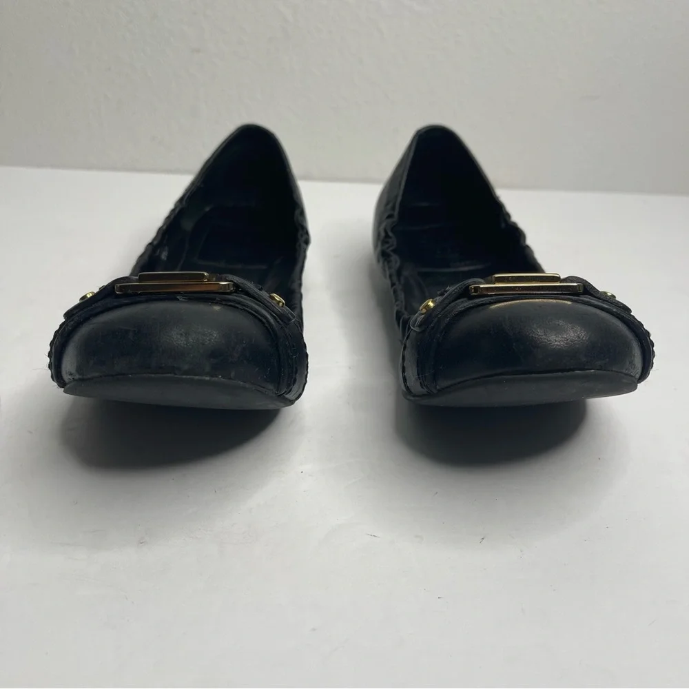 Tory Burch Black Ambrose Mestico Finni Leather Ballet Flat Size 5.5 Classic